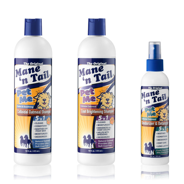 mane 'n tail Pet Me For Pets 3 Piece Set Colloidal Oatmeal Shampoo Coat Brightening Shampoo and Deodorizer Spray