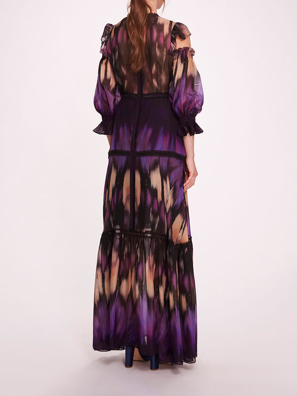 Marchesa Notte Abstract Viscose Maxi Dress Purple Multi