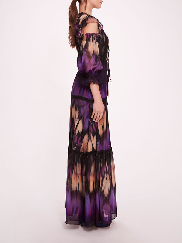 Marchesa Notte Abstract Viscose Maxi Dress Purple Multi