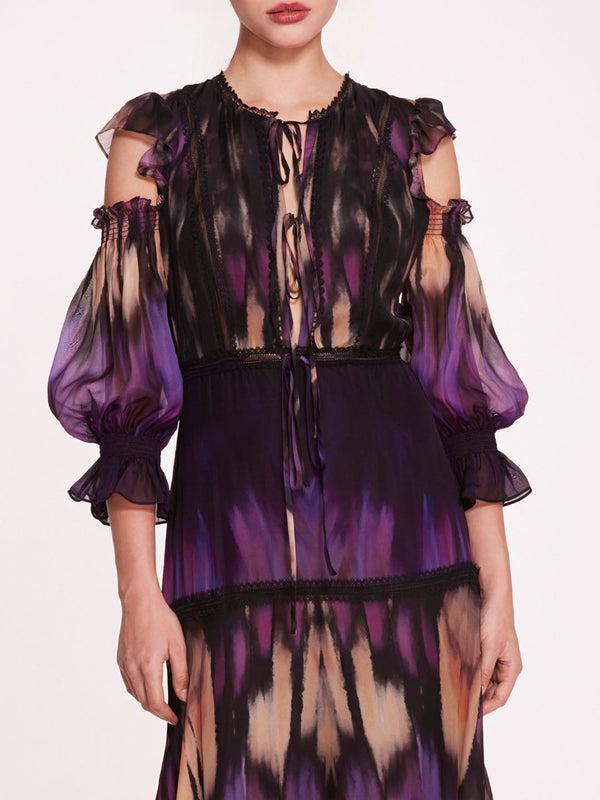 Marchesa Notte Abstract Viscose Maxi Dress Purple Multi