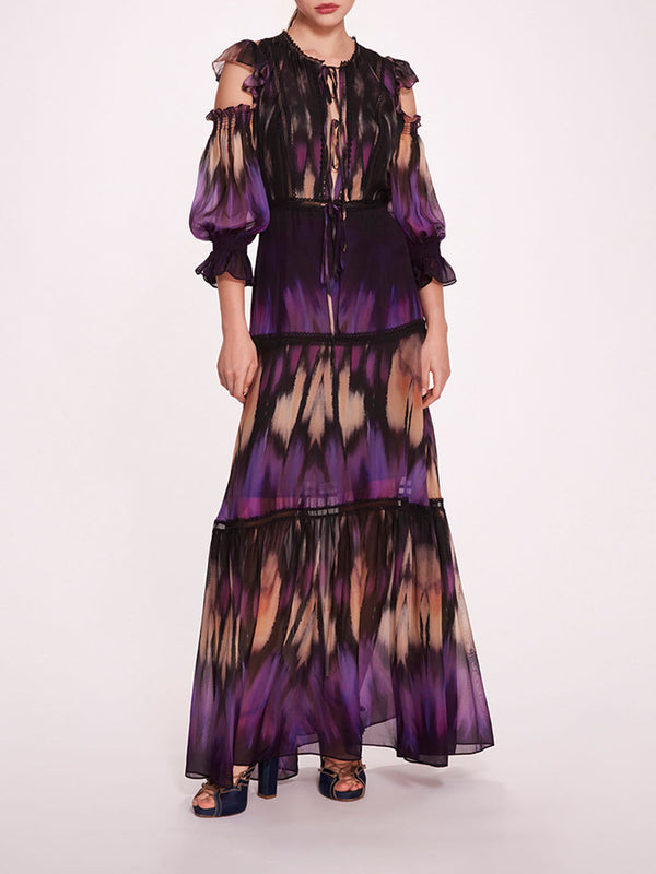 marchesa notte Abstract Viscose Maxi Dress Purple Multi