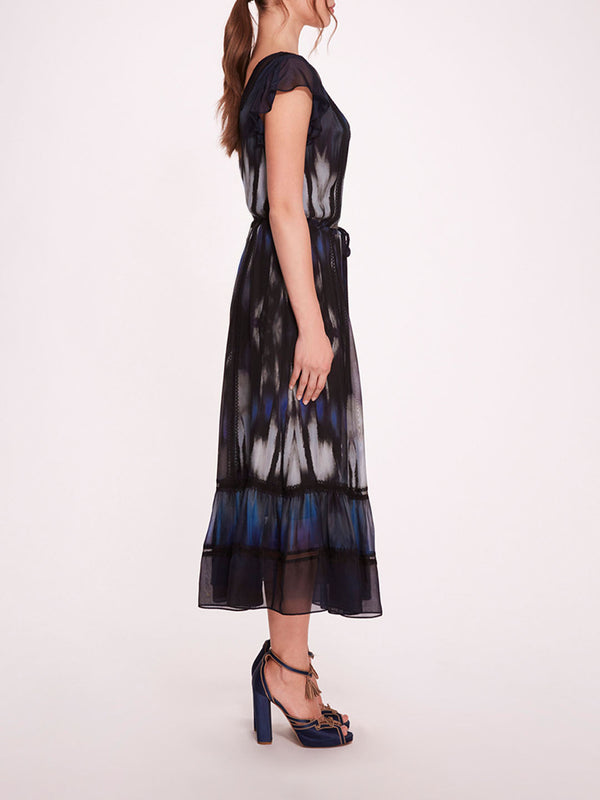Marchesa Notte Abstract Viscose Midi Dress Blue Multi