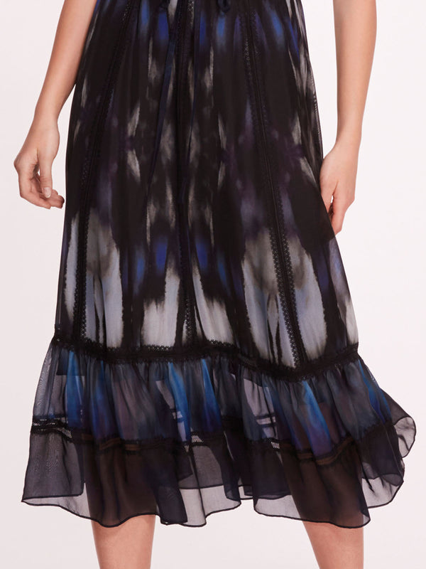 Marchesa Notte Abstract Viscose Midi Dress Blue Multi