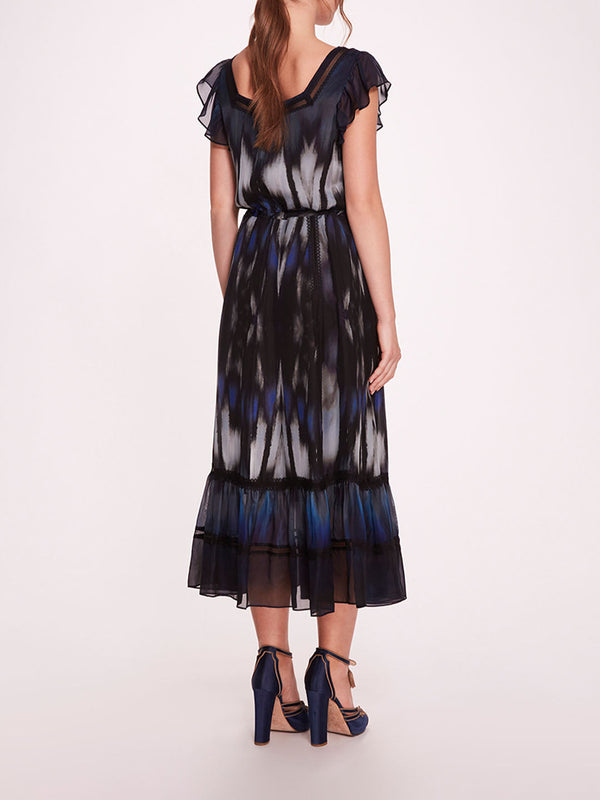 Marchesa Notte Abstract Viscose Midi Dress Blue Multi