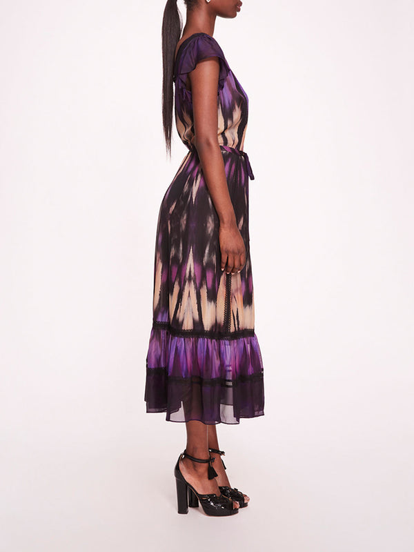 Marchesa Notte Abstract Viscose Midi Dress Purple Multi