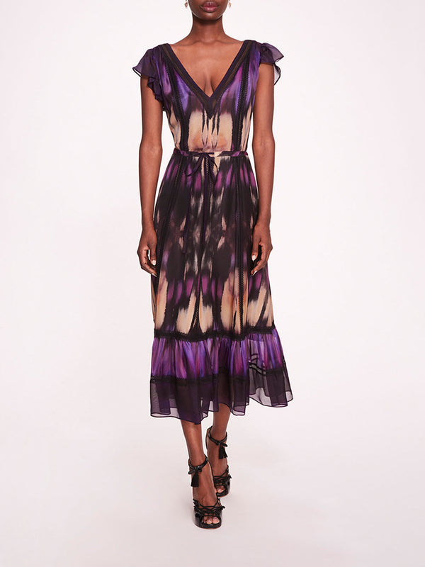 marchesa notte Abstract Viscose Midi Dress Purple Multi