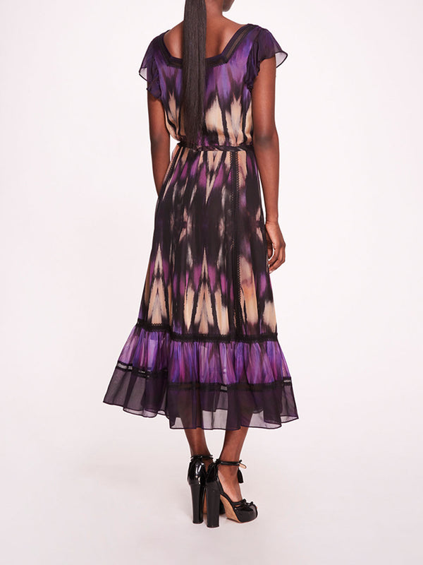 Marchesa Notte Abstract Viscose Midi Dress Purple Multi
