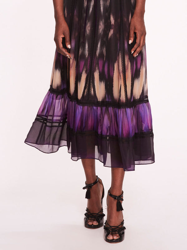 Marchesa Notte Abstract Viscose Midi Dress Purple Multi