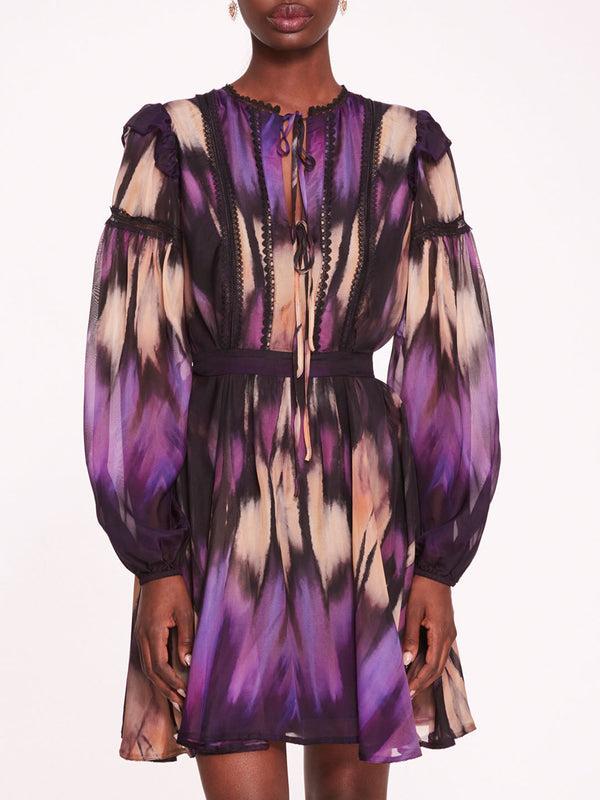 Marchesa Notte Abstract Viscose Mini Dress Purple Multi