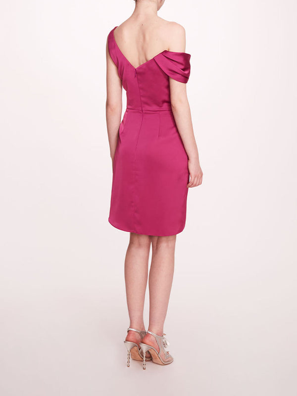 Marchesa Notte Asymmetrical Satin Mini Dress Moody Orchid