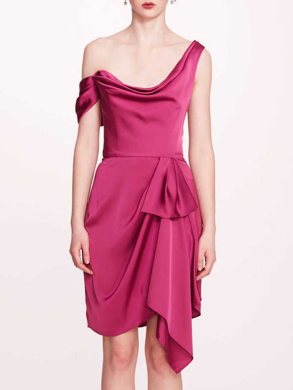 Marchesa Notte Asymmetrical Satin Mini Dress Moody Orchid
