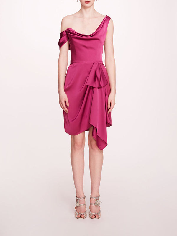 marchesa notte Asymmetrical Satin Mini Dress Moody Orchid
