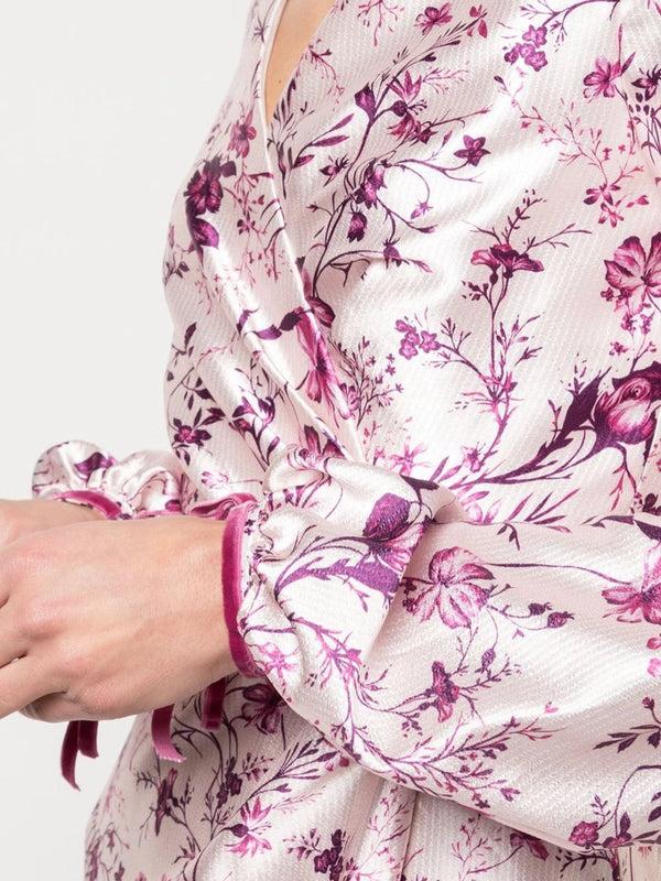 Marchesa Notte Bishop Sleeve Floral Print Charm Gown Blush