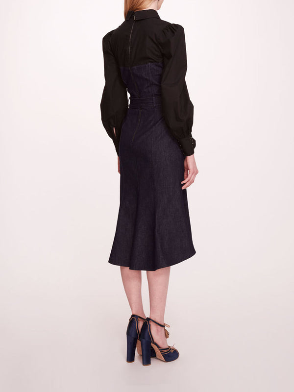 Marchesa Notte Denim Poplin Shirt Dress Deep Indigo Black