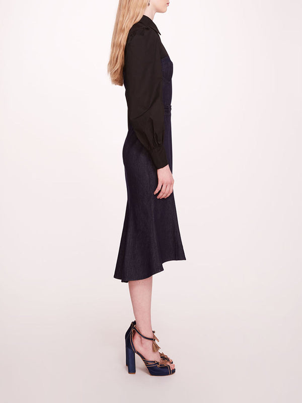 Marchesa Notte Denim Poplin Shirt Dress Deep Indigo Black