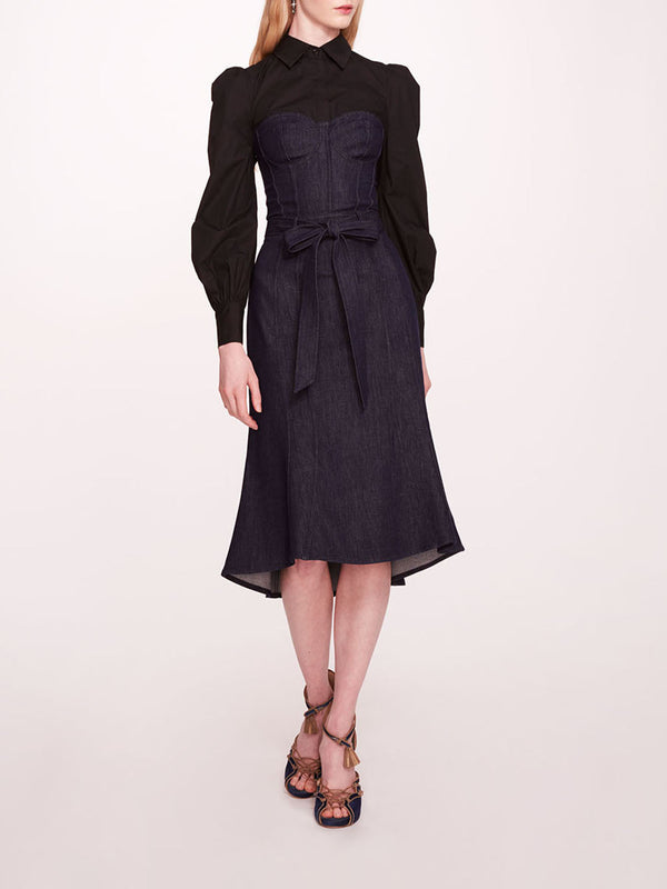 marchesa notte Denim Poplin Shirt Dress Deep Indigo Black