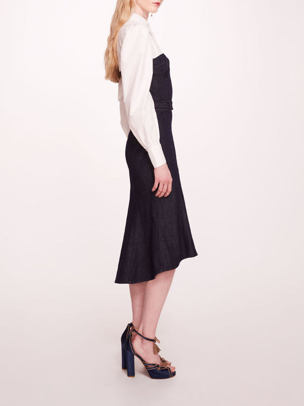 Marchesa Notte Denim Poplin Shirt Dress Deep Indigo Ivory