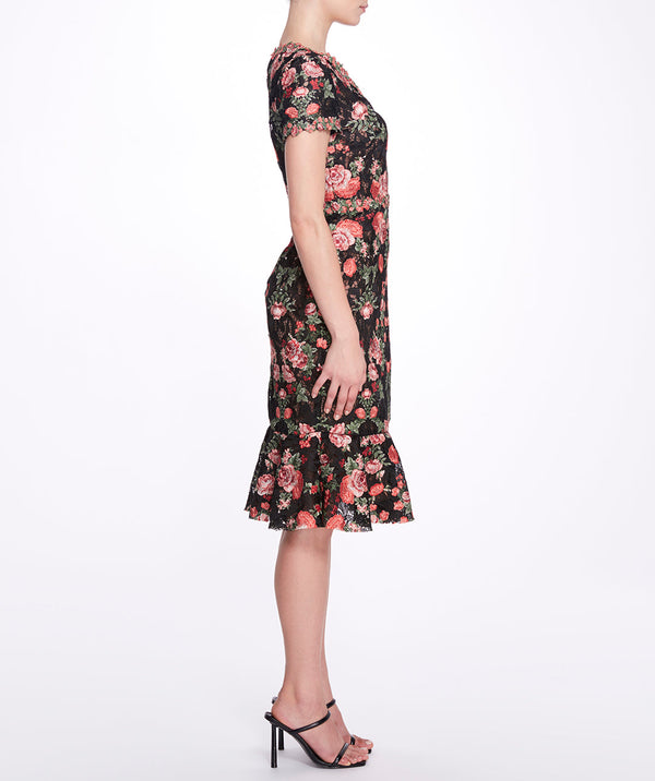 Marchesa Notte Embroidered Guipure V-neck Cocktail BLACK RED