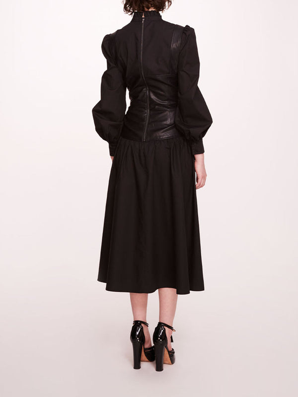 Marchesa Notte Faux Leather Poplin Corset Dress Black