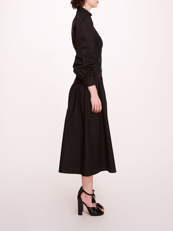 Marchesa Notte Faux Leather Poplin Corset Dress Black