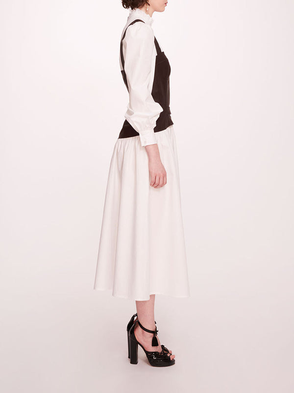 Marchesa Notte Faux Leather Poplin Corset Dress Ivory Chocolate