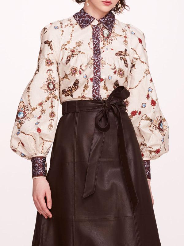 Marchesa Notte Faux Leather Poplin Midi Dress Ivory Chocolate