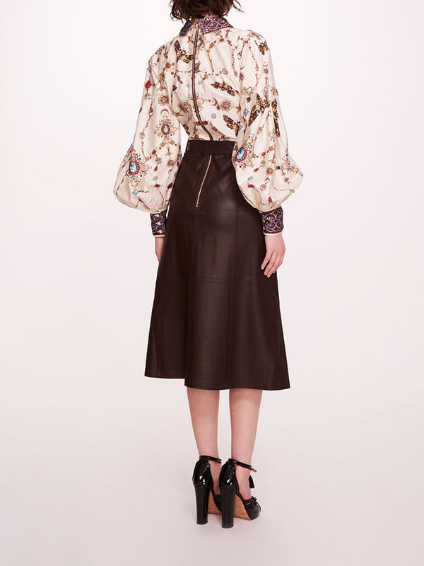 Marchesa Notte Faux Leather Poplin Midi Dress Ivory Chocolate