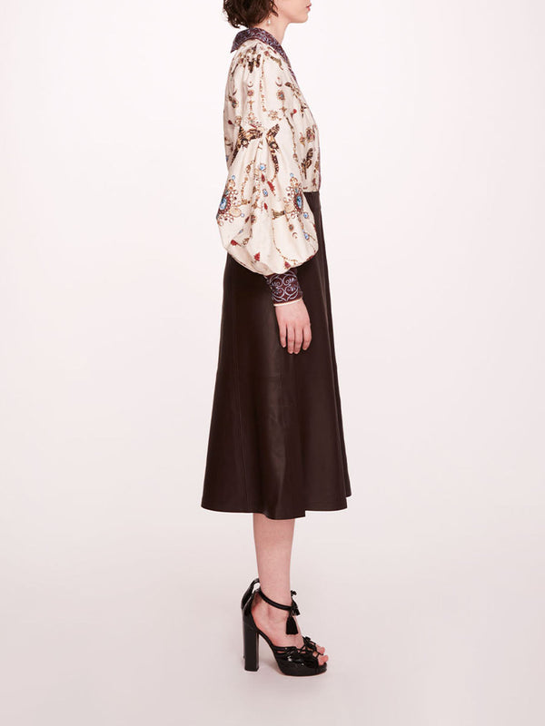 Marchesa Notte Faux Leather Poplin Midi Dress Ivory Chocolate