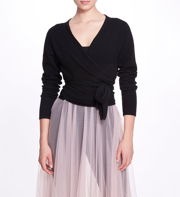 marchesa notte Anne Wrap Sweater Black