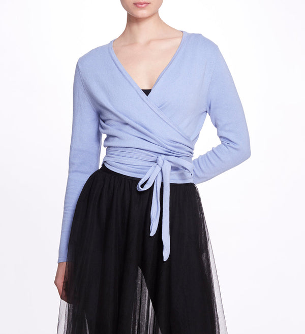 marchesa notte Anne Wrap Sweater Zen Blue