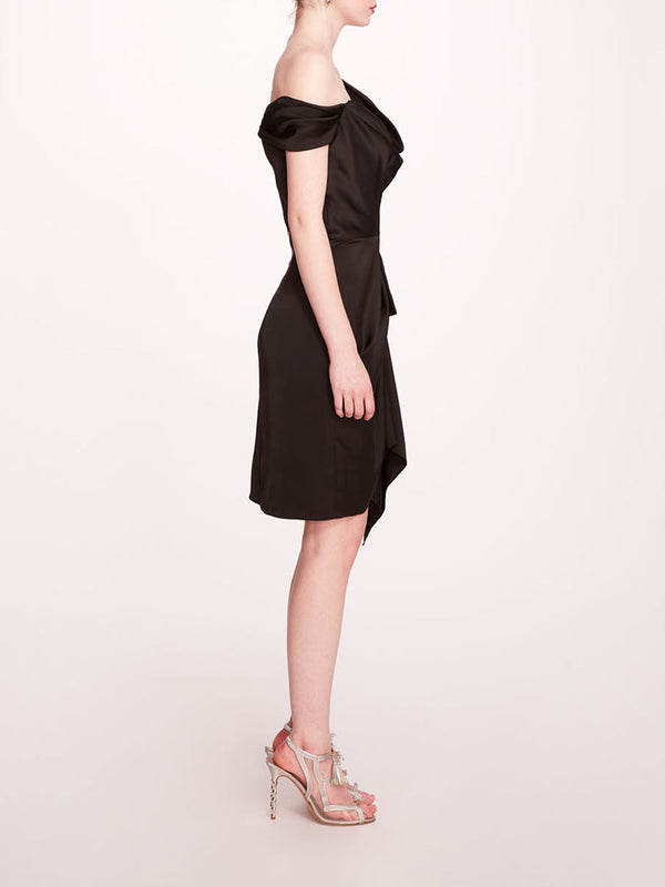 Marchesa Notte Asymmetrical Satin Mini Dress Black