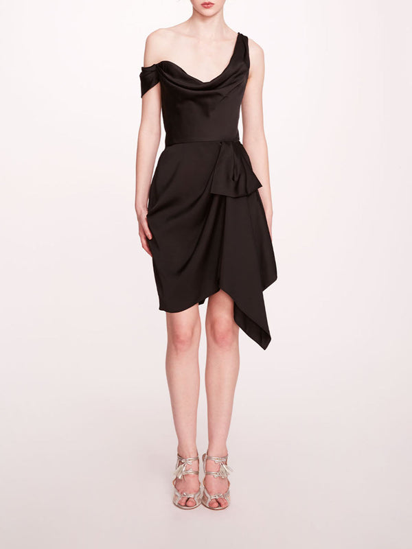 marchesa notte Asymmetrical Satin Mini Dress Black