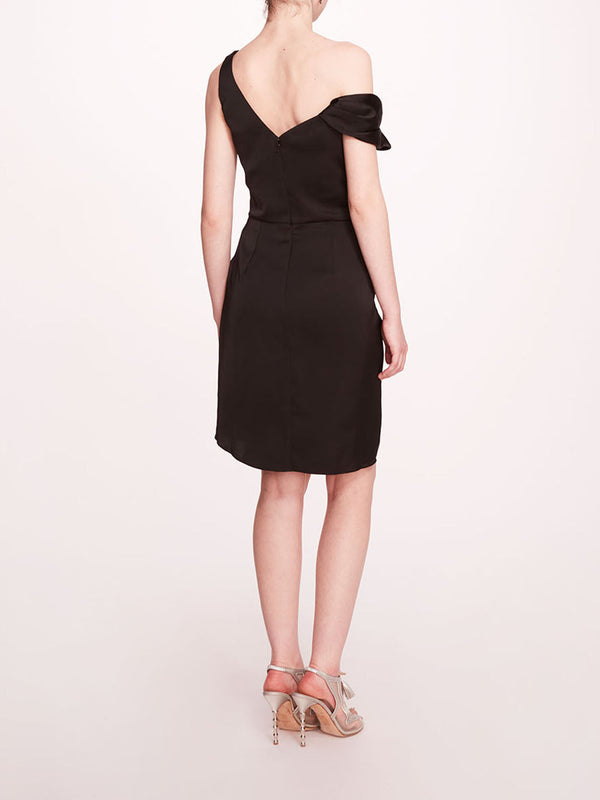 Marchesa Notte Asymmetrical Satin Mini Dress Black