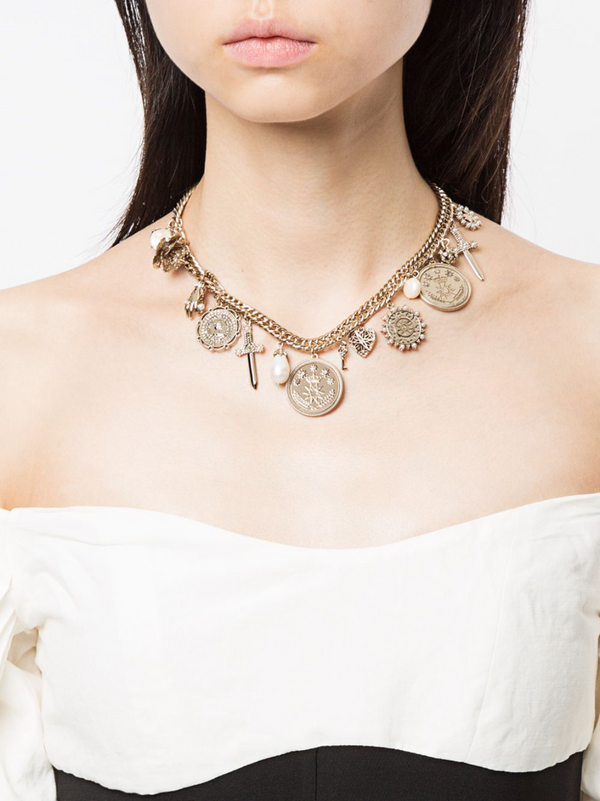Marchesa Notte Charm Front Statement Necklace Gold