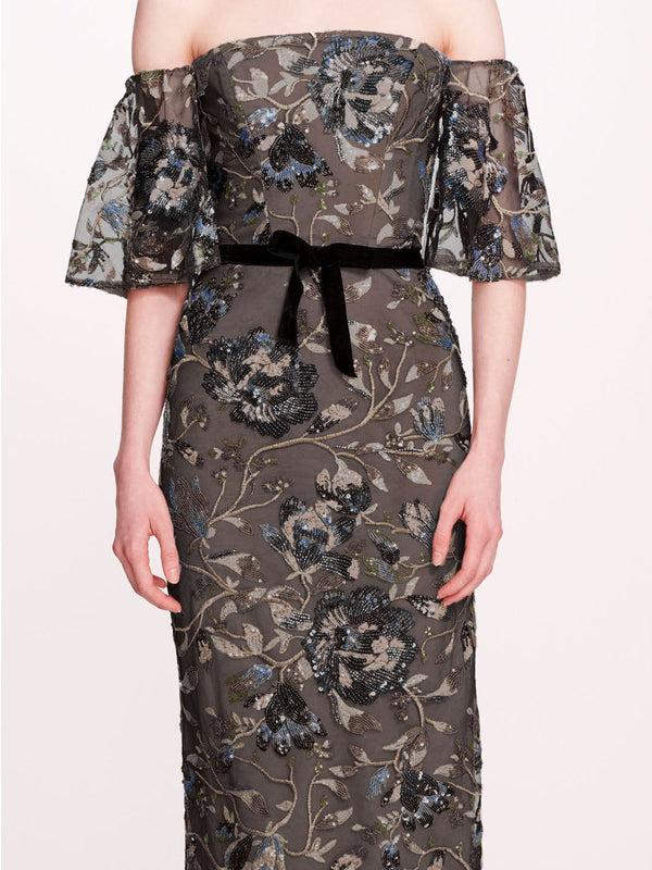 Marchesa Notte Climbing Vines Gown Black Blue