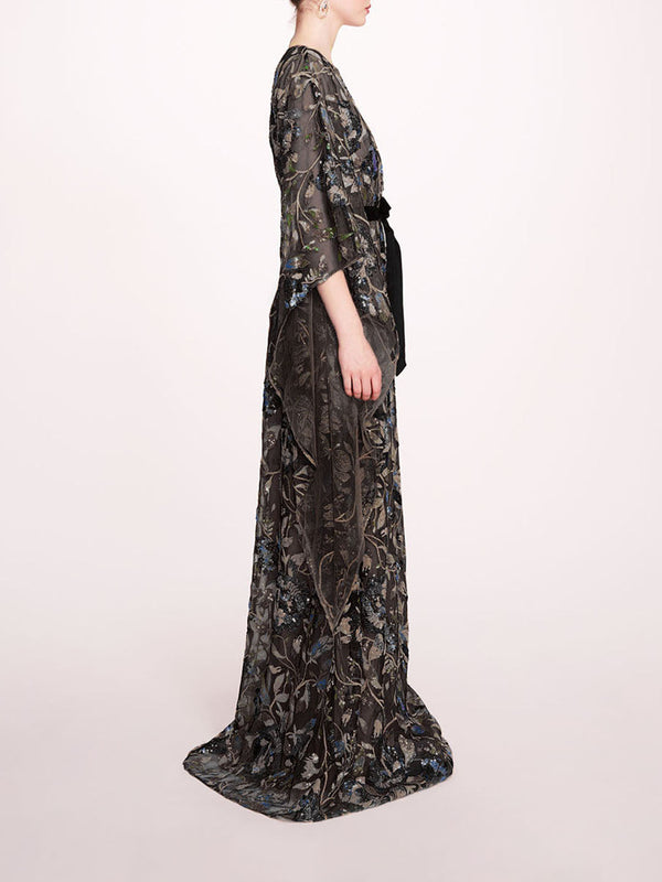 Marchesa Notte Climbing Vines Kaftan Black Blue