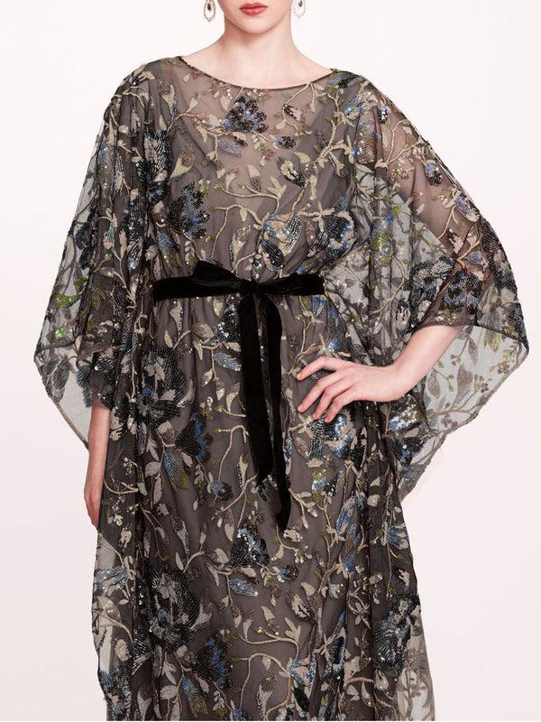 Marchesa Notte Climbing Vines Kaftan Black Blue