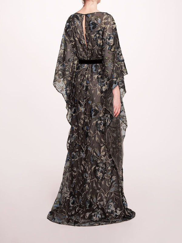 Marchesa Notte Climbing Vines Kaftan Black Blue