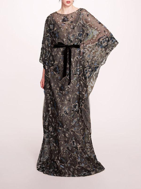 marchesa notte Climbing Vines Kaftan Black Blue
