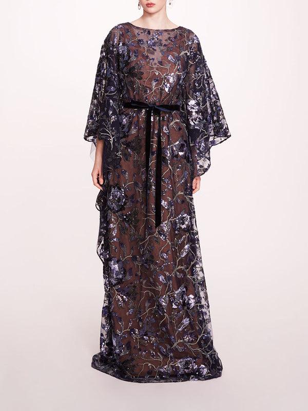 Marchesa Notte Climbing Vines Kaftan Crystal Ocean