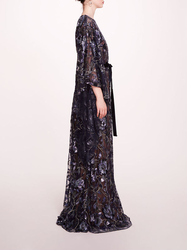 Marchesa Notte Climbing Vines Kaftan Crystal Ocean