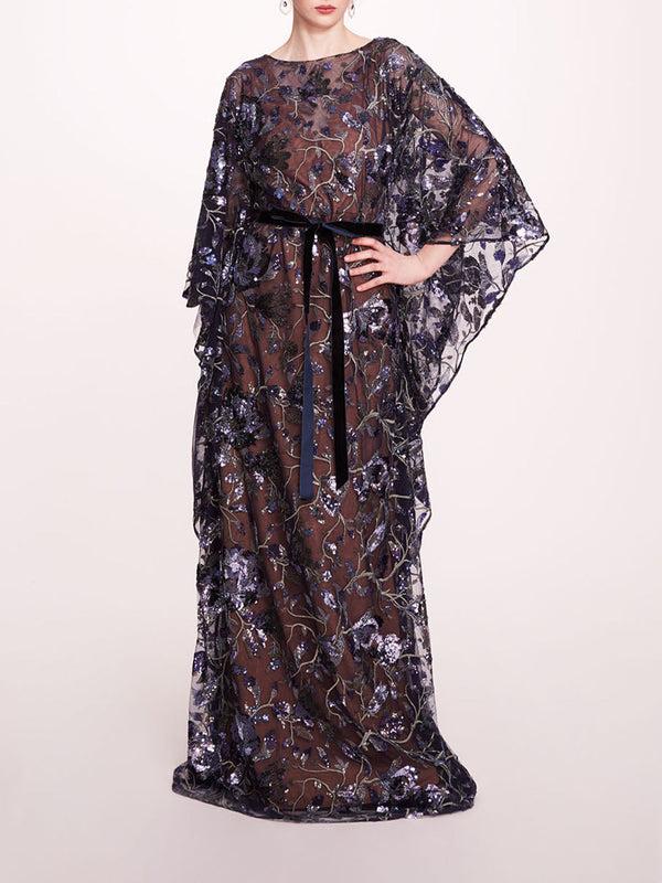 marchesa notte Climbing Vines Kaftan Crystal Ocean