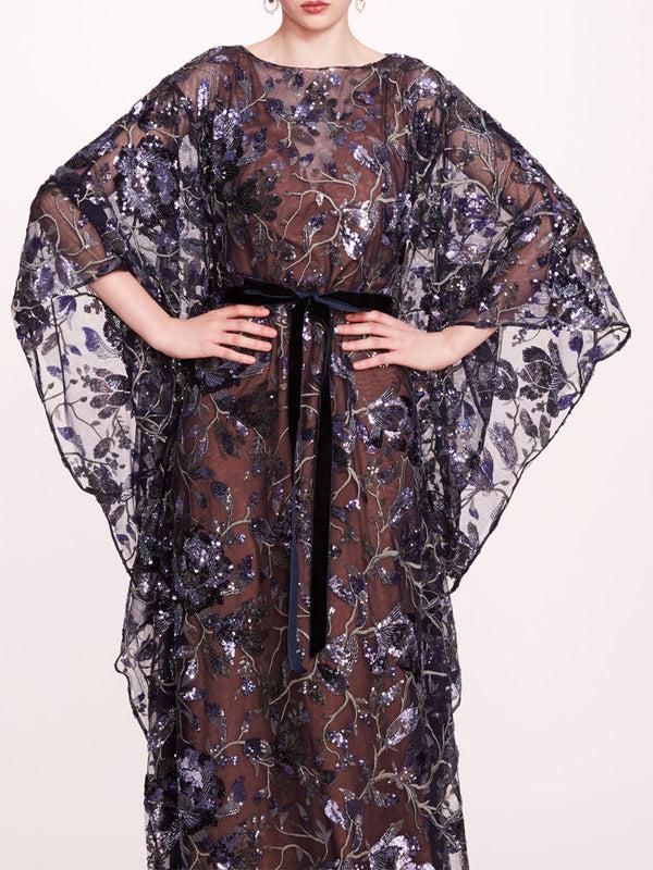 Marchesa Notte Climbing Vines Kaftan Crystal Ocean