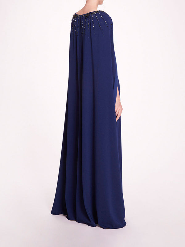 Marchesa Notte Embellished Cape Gown Navy