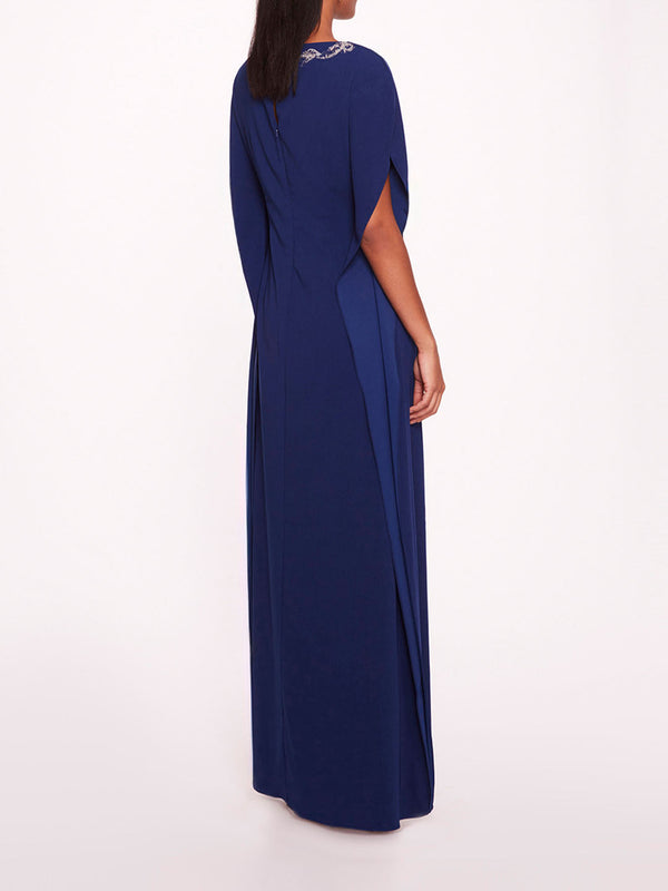 Marchesa Notte Embroidered Crepe Kaftan Navy