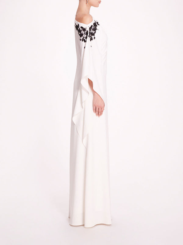 Marchesa Notte Embroidered Draped Kaftan White