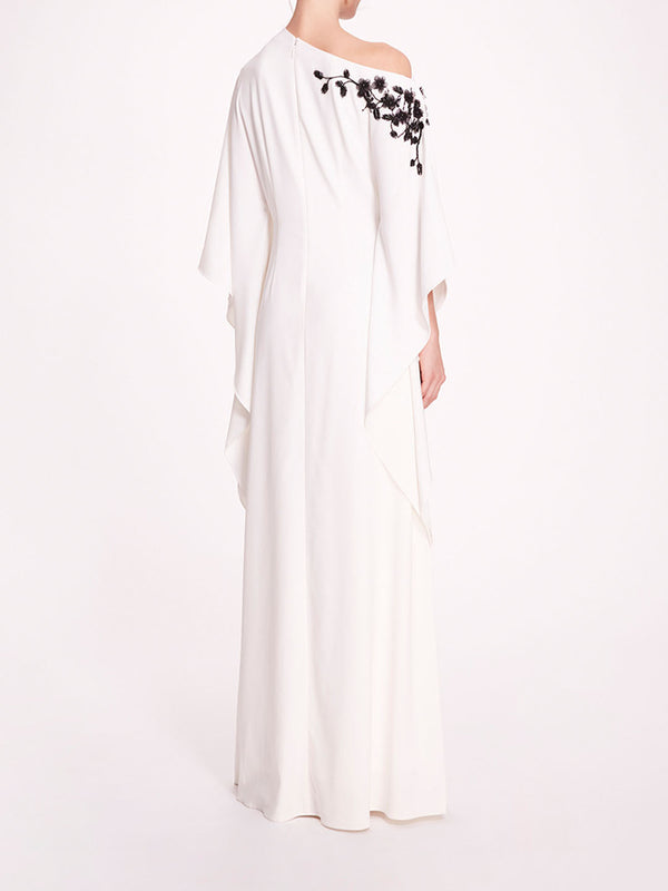 Marchesa Notte Embroidered Draped Kaftan White
