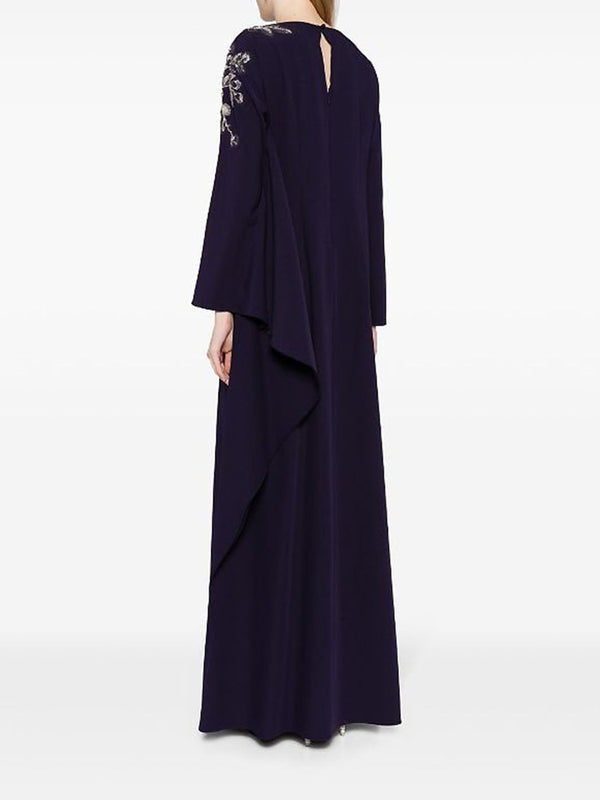 Marchesa Notte Floral Embroidered Kaftan Navy