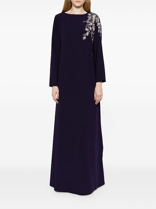 marchesa notte Floral Embroidered Kaftan Navy