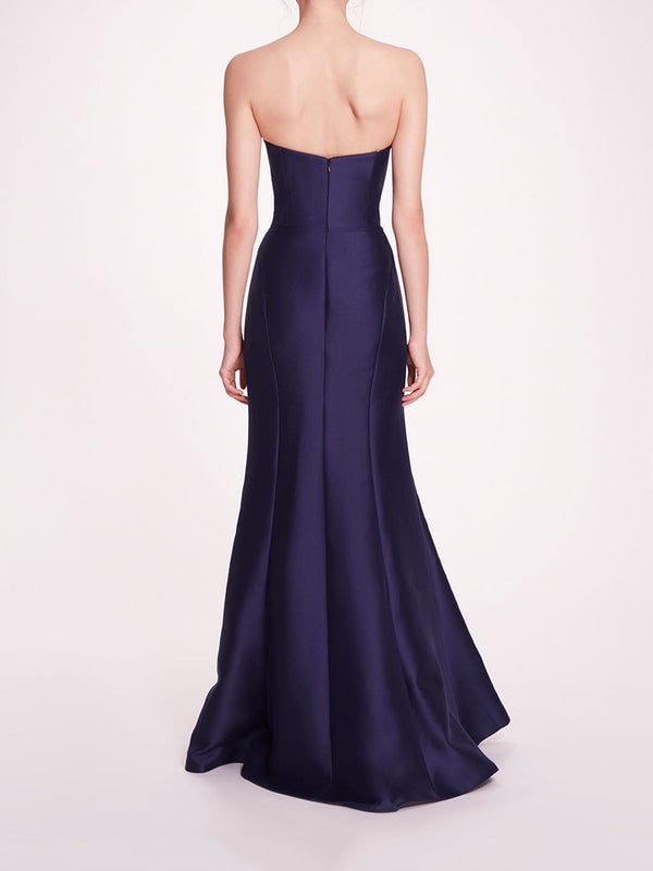 Marchesa Notte Floral Mikado Gown Navy